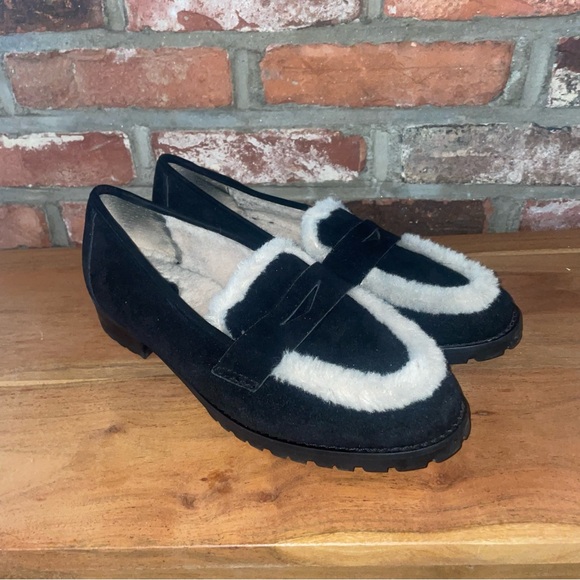Talbots Cassidy Black SuedeShetpa Lined Trim Slip On Loafers Sz 8.5 Medium - Picture 6 of 6